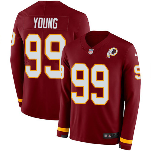 Nike Redskins #99 Chase Young Burgundy Red Team Color Youth Stitched NFL Limited Therma Long Sleeve Jersey